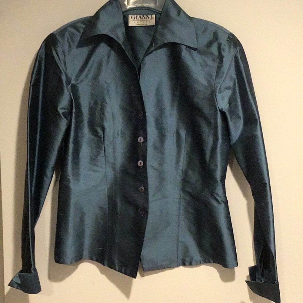 Gianni Petite silk blouse, 2P,  gunmetal blue